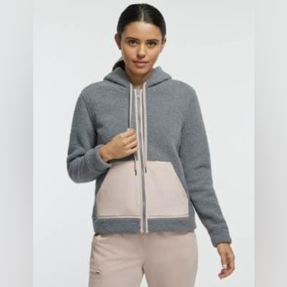 JAANUU Coat Women Sherpa Fleece Hoodie Winter Ski Snow Gray M Jacket